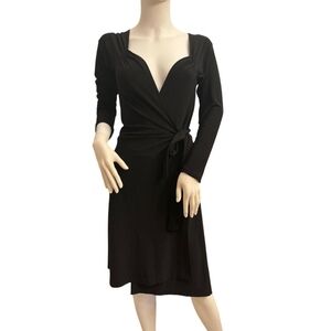 Norma Kamali Classic Black Knee Length Wrap Dress w/Ruching, Size XL